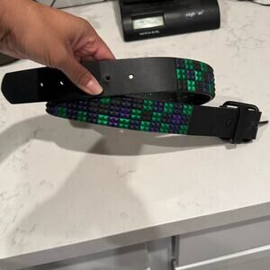 Hot Topic Black Purple Green Three Row Pyramid Stud Belt grunge rocker emo